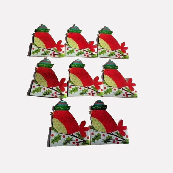 Set 8 Bullfinch Bird Shape Christmas Greeting Cards Envelopes Gift Wrap Company - Picture 2 of 8